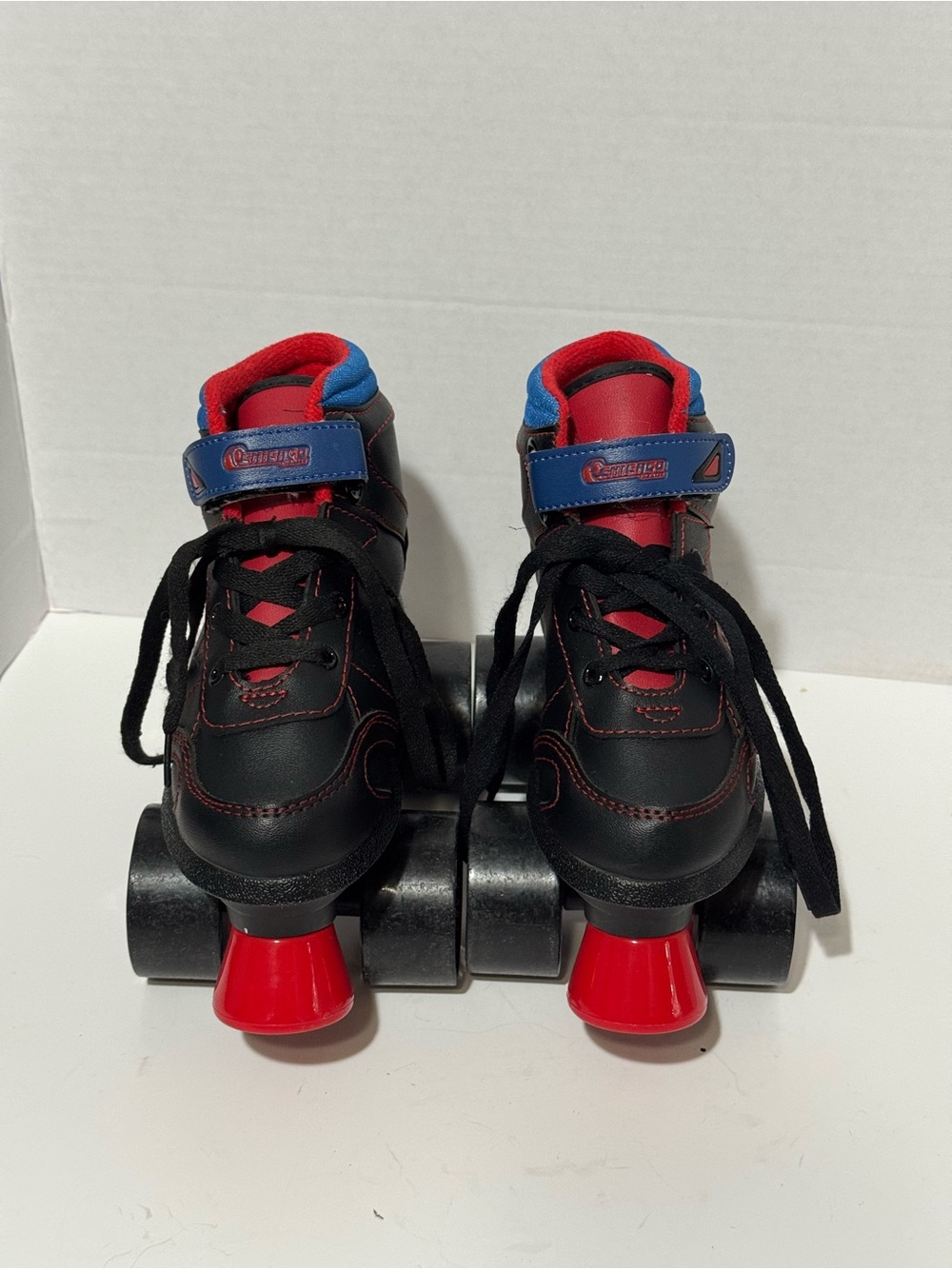 Kids Black and Red Roller Skate Sneakers with Blue Accent